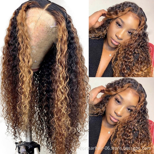 Glueless Highlight 26inch Water Wave Hair Wigs,Brazilian Virgin Lace Front Wig,Natural Pre-plucked Hairline Lace Frontal Wigs